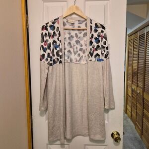 Lovely Melody Womens Leopard Print Colorblock Open Front Cardigan Gray Small USA